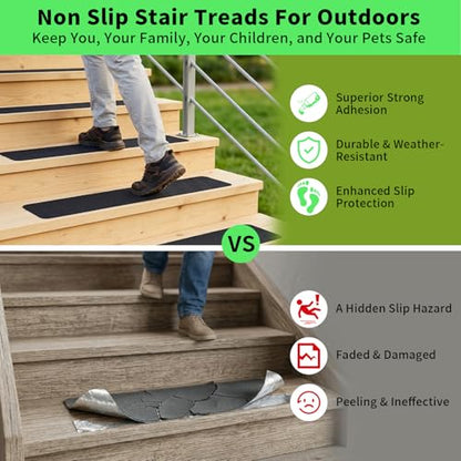 Outdoor Stair Treads Non Slip, 6" X 30"-10 Pack Anti Slip for Wooden Steps - color: black