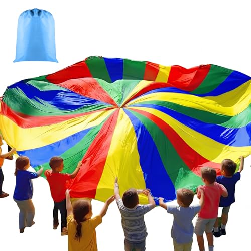 Arrowbash Play Parachute, Large Rainbow Parachute with Handles Multicolored Toy Tent Cooperative Group Play Games for Indoor Outdoor Playground Activities - color: Multicolor, size: 35 Feet