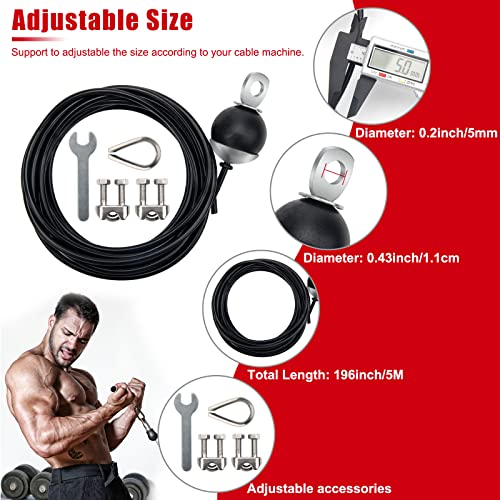 Fitness Pulley Cable 196 in, Adjustable Home Gym Cable Replacement - size: 236"