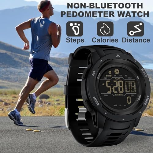 findtime Men's Digital Watch Waterproof Pedometer Watches Sport Watch Step Counter Calorie Military Watch with Stopwatch Alarm LED Backlight Countdown - color: black