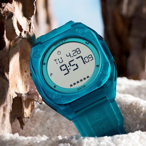 FANMIS Men's Digital Sports Watch Big Face Stopwatch Outdoor Rubber Strap - color: Turquoise Blue