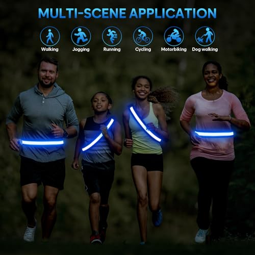 Illumifun LED Running Belt - USB Rechargeable Light Up Sash, High-Visibility Elastic Waistband Light for Running Cycling Hiking Camping Nighttime Activities - color: Blue