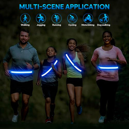 Illumifun LED Running Belt - USB Rechargeable Light Up Sash, High-Visibility Elastic Waistband Light for Running Cycling Hiking Camping Nighttime Activities - color: Blue