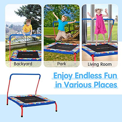 Goplus 36” Square Toddler Trampoline, Foldable Mini Trampoline for Kids, Indoor Outdoor Fitness Rebounder with Foam Covered Handle & Safety Padded Cover, Gift for Boys and Girls, Max Load 330LBS