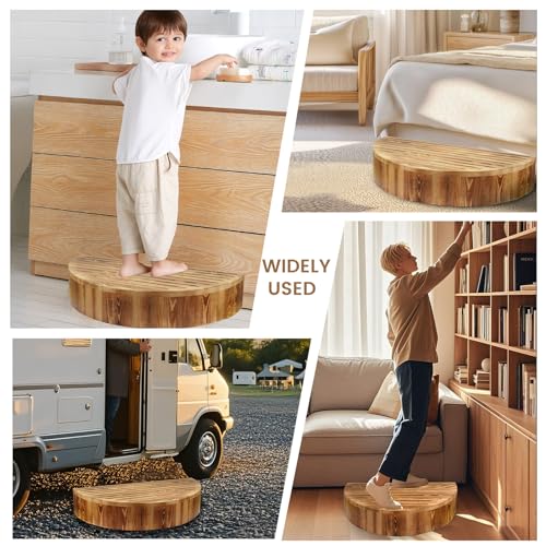 5.2" H Semicircular Wooden One Step Stool for Door High Bed Elderly Safety - size: 26.4" W