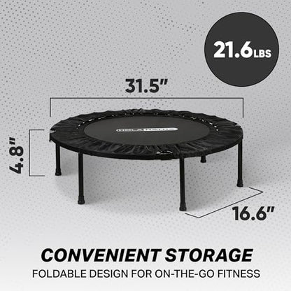 HolaHatha Foldable Mini Trampoline Fitness Rebounder for Home Gym Workouts – with 5-Level Adjustable Handle, Heavy-Duty Steel Frame, Portable Design, and Supports up to 440 Pounds