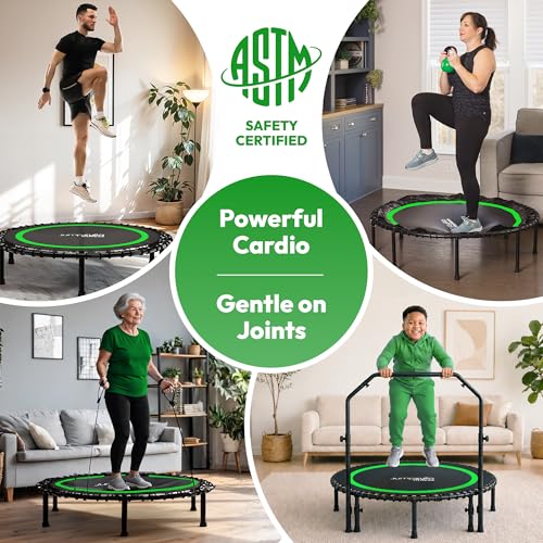 JUMPZYLLA Mini Rebounder Trampoline for Adults, Fitness Trampoline with Bar - color: Green, size: 48"