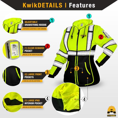 KwikSafety Women's Fleece Safety Hoodie Class 3 ANSI OSHA PPE - color: Premium, size: X-Large