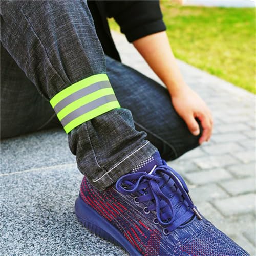 2 Pieces Reflective Bands Reflector Bands for Wrist, Arm, Ankle, Leg, High Visibility Reflective Gear Safety Reflector Tape Straps for Night Walking, Cycling and Running, Green