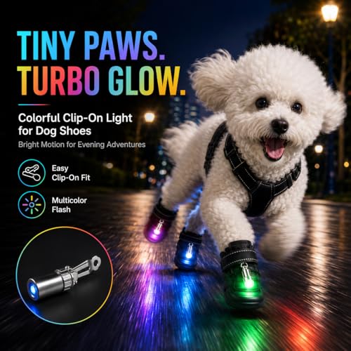Dog Shoes LED Light, Clip-On Safety LED Light for Pet Boots, Night Visibility Shoe Light, Waterproof Glowing Accessory for Dog Shoes, Halloween Light Up Pet Shoe Light (Blue, 4) - color: Blue