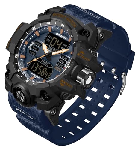 FANMIS Men's Analog Digital Sports Watch 50M LED Backlight Military Watch - color: X Black Blue