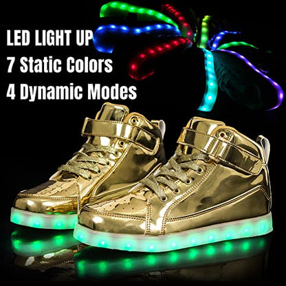 IGxx LED Light Up Shoes for Kids Boys Girls Sparkly Sneakers - color: Gold, size: 9 Toddler