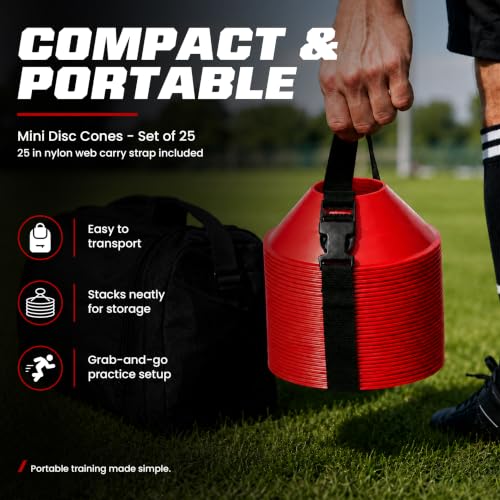 American Challenge Mini Disc Cones, Soccer Cones for Sports, Set of 25 - color: Red (25 mini cones)