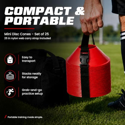 American Challenge Mini Disc Cones, Soccer Cones for Sports, Set of 25 - color: Red (25 mini cones)