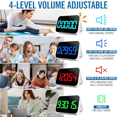 Kitchen Timer（1.5" Number）with Voice Reminder,10 RGB Color Changing Digital Magnetic Timer, Countdown/Up, Rechargeabilit, Brightness Display, 3 Volume Levels and Vibration Mode, for Classroom, Cooking - color: 5''rgb Charge+voice