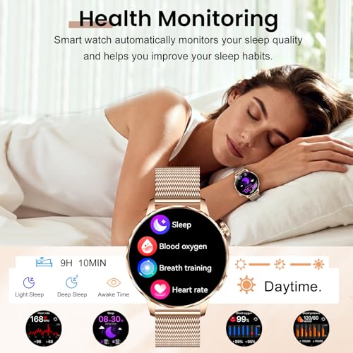 Smart Watches for Women, 1.27'' Smartwatches (Answer/Make Calls) Compatible with iPhone/Android Phones, IP68 Waterproof Fitness Tracker Watch with Sleep Monitor,100+ Sports Modes (Rose Gold) - color: Gold