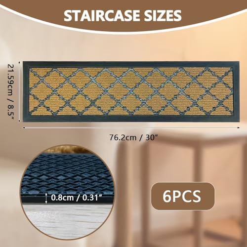 Outdoor Stair Treads for Wooden Steps, 8.5" x 30", 6 Pcs, Brown - color: Yellow Lattice