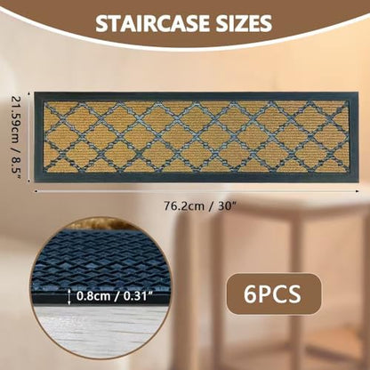 Outdoor Stair Treads for Wooden Steps, 8.5" x 30", 6 Pcs, Brown - color: Yellow Lattice