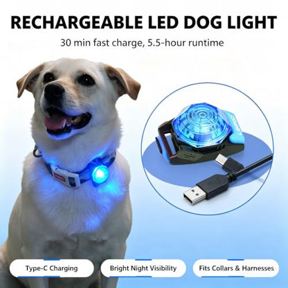 LaRoo Dog Collar Light, 13g Ultra-Light USB Rechargeable LED Dog Lights, IPX6 Waterproof 3 Modes Clip-On Pet Safety Light for Night Walking, Hiking & Camping - Blue - color: Blue