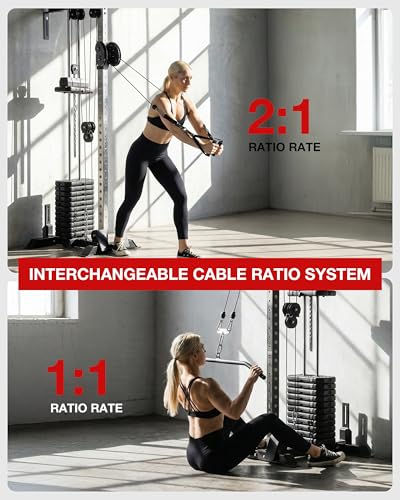 Mikolo Wall Mount Cable Station, Cable Crossover Machine with Dual Pulley System and 19/27 Adjustable Positions for Home Gym Fitness Equipment - color: BLACK, size: G4 Elite(190 lb weight stack)