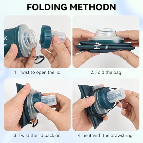 FR Collapsible Soft Hydration Flask 700ml TPU Portable Sports Water Bottle, Outdoor Running Cycling Fitness Hydration Bag with Leak-Proof Bite Valve and Lanyard(Slate Blue) - color: Slate Blue 700