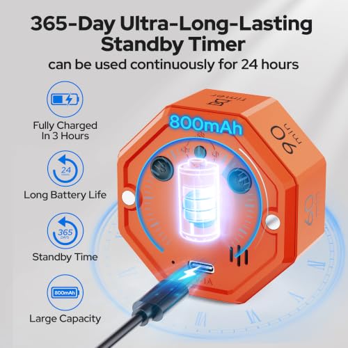 Visual Timer for Kids Kitchen Timer Pomodoro Magnetic Visual Countdown - color: Orange
