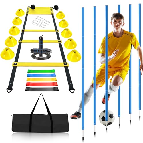 Haootadiy Soccer Agility Training Poles Equipment |Adjustable Soccer Equipment for Training Includes 6 Flexible Agility Poles