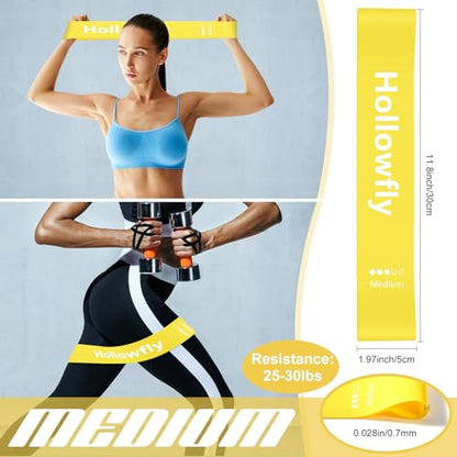 Hollowfly 12 Pcs Latex Resistance Loop Exercise Bands for Booty Workout Stretch Exercise Bands Non Slip for Legs Squat Resistance Loop Women Men Starter Butt Hip Thigh Fitness - color: Yellow, style: Medium