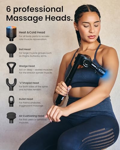 NAPRE Massage Gun with Heat and Cold Head,Deep Tissue Percussion Back Massager for Muscle/Neck/Body Pain Relief with Long Extension Retractable Handle,32-Speeds,Foldable with 5 Adjustable Angles - color: Gloss Black