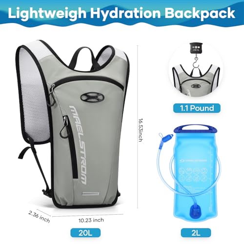 Maelstrom Hydration Backpack with 2L Water Bladder,Lightweight Running Vest - color: Grey