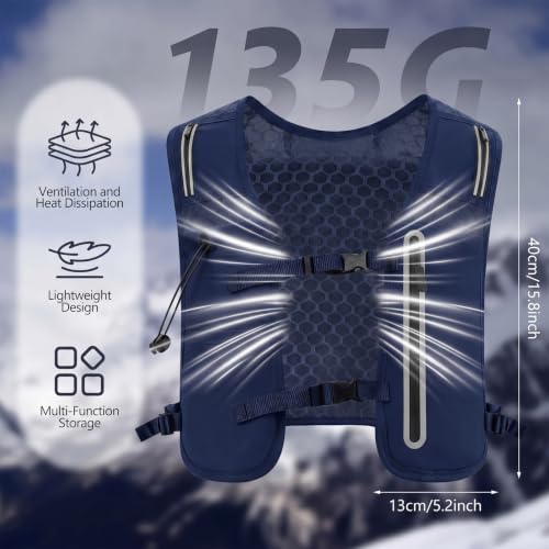 2 Pcs Running Vest for Women Men, Reflective Running Vest with Adjustable Waistband & Phone Pocket, Outdoor Pack Lightweight Breathable Backpack for Marathon Hiking - color: Black, Navy Blue