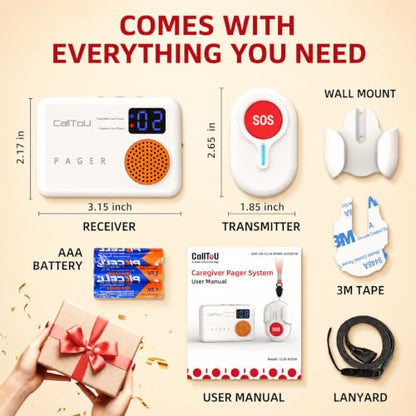 CallToU Caregiver Pager, 2 Call Buttons for Elderly at Home, 2 Receivers - size: 2 call buttons + 2 receivers