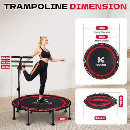 K KENSONE 40/48" Rebounder Trampoline for Adults, Bungee, 450/550 LBS Quiet - color: Red, size: 48" T-Bar
