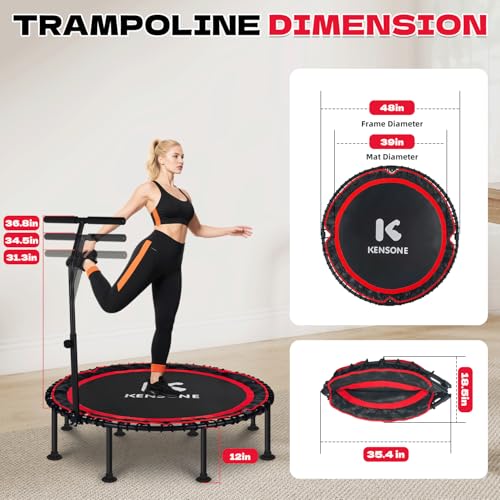 K KENSONE 40/48" Rebounder Trampoline for Adults, Bungee, 450/550 LBS Quiet - color: Red, size: 48" T-Bar