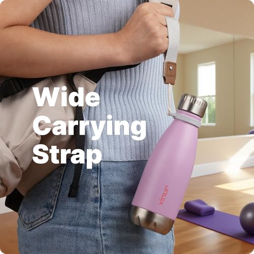 Small Water Bottle-12 oz Leak Proof Insulated Water Bottle with Carry Rope - color: Purple Pink, size: 12 Ounces