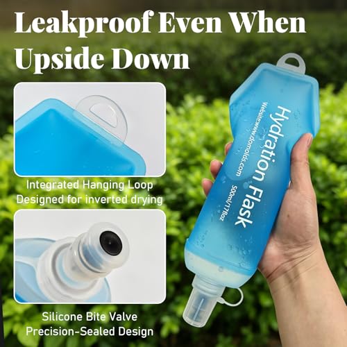 2Pcs 500ml Soft Flask, TPU Collapsible Soft Water Bottle for Hydration Pack, Running Vest, Leak-Proof Folding Water Bottle for Hiking Cycling Climbing Jogging- Blue - color: 500ML Blue