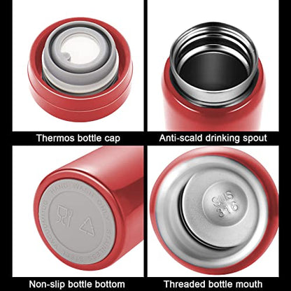 10oz Mini Water Bottle Stainless Steel Thermos Small Flask - Insulated Vacuum, Leak Proof, Keeps Drinks Hot/Cold - Ideal for Coffee, Tea, Water - Red - color: Red, size: 9.5 Ounces