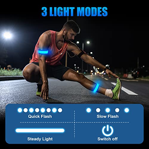 Aucuu LED Armband Rechargeable(2 Pack), High Visibility Reflective Running Gear, Running Lights for Runners, Light Up Armbands for Night Cycling, Walking, Running Gift for Men Women Kids - color: Blue