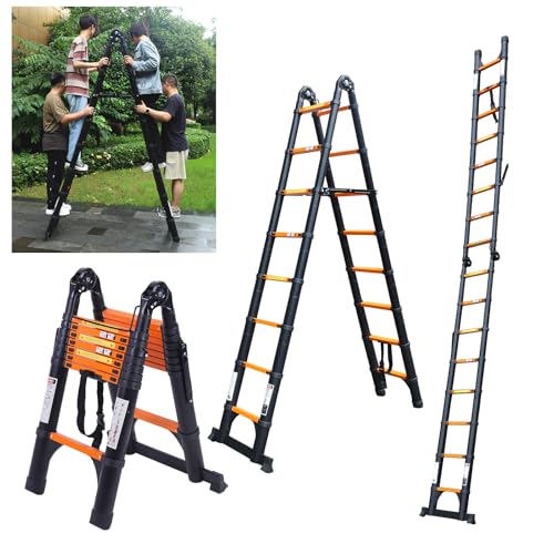 JADDUO Telescoping Ladder, 16.5 FT, A-Frame, Heavy Duty, Black - color: Black