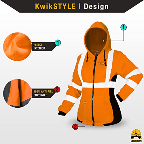 KwikSafety Women's Fleece Safety Hoodie Class 3 ANSI OSHA PPE - color: Orange, size: XX-Large