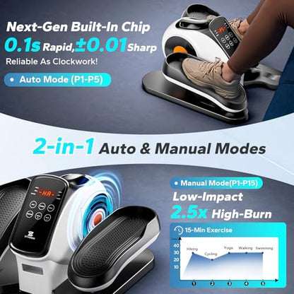 Under Desk Elliptical Machine, Ellipse Leg Exerciser As Seen On Tv While Sitting for Seniors, Pedal Exerciser with 15 Level Adjustable Resistance & 5 Auto Mode Fully Assembled Home Office - color: White