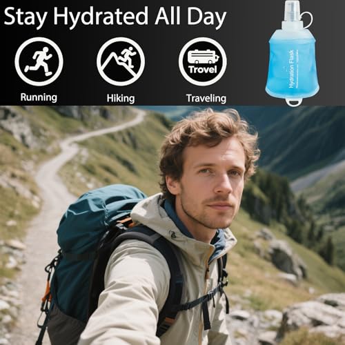 CLINTT 150ml Soft Flask, Foldable Running Water Bottle, TPU Folding Soft Water Flask, BPA-Free Collapsible Flask for Hydration Pack Running Vest, Cycling, Climbing, Hiking - 2Pcs, Blue - color: 2pcs,150ml blue