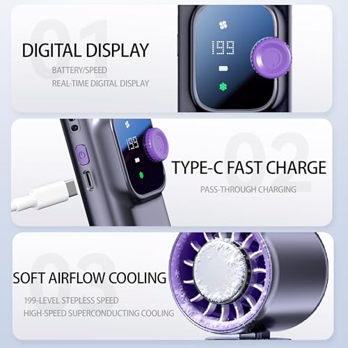 Portable Handheld Fan, Ice Cooling Personal Fan,Rechargeable Mini Fan(Grey) - color: Grey