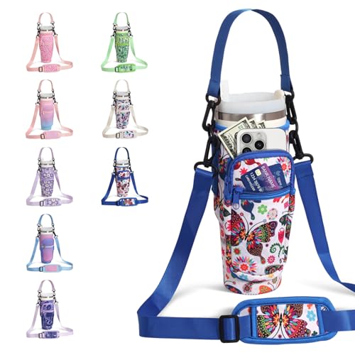 DLOCCOLD Water Bottle Carrier Bag with Phone Pocket for 40 oz Tumbler, Water Bottle Holder with Adjustable Shoulder & Handheld Strap, Carrier Sling Bag for Water Bottle Walking Camping Travelling - color: Garden Sketch