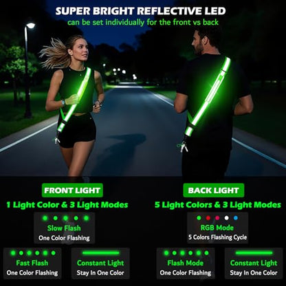 LED Reflective Night Walking Safety Gear,Adjustable Walking Light Belt, for Night Dog Walking,High Visibility Safety Lights for Walking at Night for Men Women Jogging Running Biking - color: Green