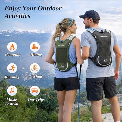 Lightweight 2 Pack Hydration Backpack with 2L Water Bladder for Hiking - color: Green & Gray