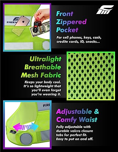 FREEMOVE Reflective Vest - Running Gear + 2 Bands & Bag/Ultralight & Comfy Safety Vests for Running, Walking, Cycling - size: X-Small