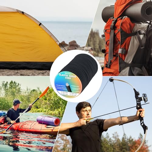 Shock Cord 1/4 inch,Black Nylon Elastic Rope,Bungee Rope,Bungee Cord Roll 100 ft-Bungee Shock Cord for Camping, Kayak,Decks for Repairing Tent Poles, DIY, Tie Downs - style: 1/4inx100ft Black