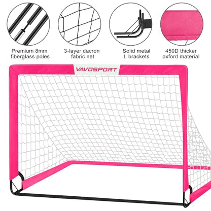 VAVOSPORT Kids Soccer Goals for Backyard Set of 2,Soccer Training Equipment - color: 3-Pink, style: 5 ft x 3.6 ft
