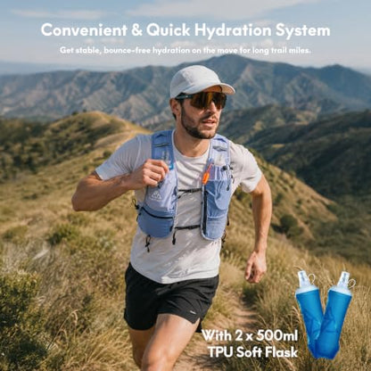 Haimont 8L Trail Running Hydration Vest with Soft Flasks - color: Light Blue, size: Medium